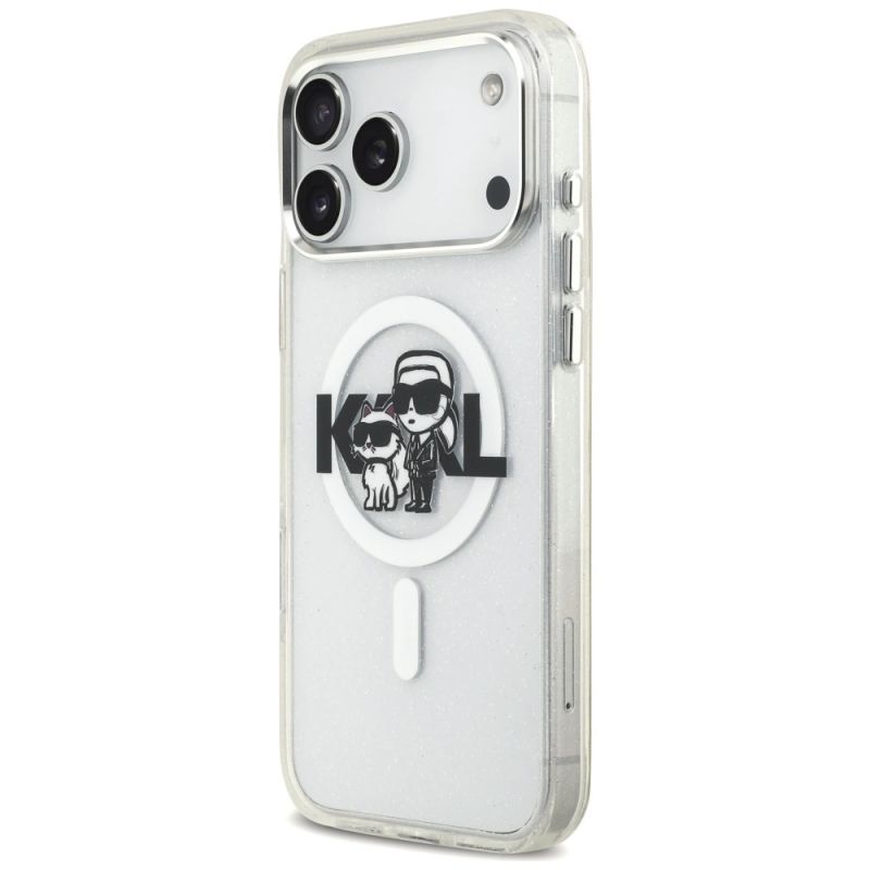 2. Karl Lagerfeld IML Glitter Karl & Choupette Sketch Logo MagSafe Case für iPhone 17 Pro Max – Transparent