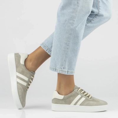 6. Damen-Sneaker aus Leder mit Plateausohle in Khaki, Modell Filippo DP7512