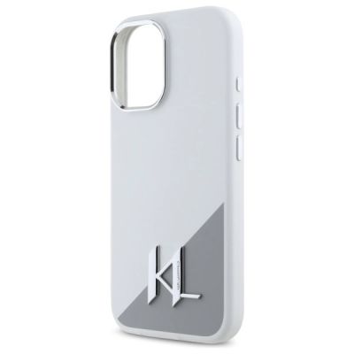 6. Karl Lagerfeld Silikon Initial Metal Logo MagSafe Hülle für iPhone 16 – weiß