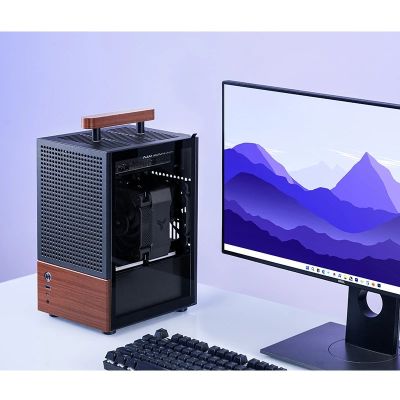 24. Jonsbo T6 Gehäuse, Mini-Tower, Mini-ITX, gehärtetes Glas, Holz – Schwarz