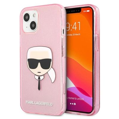 Karl Lagerfeld Glitzer Karl's Head Case für iPhone 13 mini - Pink