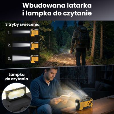 43. Extralink Solar-Notfallradio mit Kurbeldynamo-Powerbank (4000 mAh) und SOS-Taschenlampe SR-4000, tragbar, analog, Schwarz/Orange