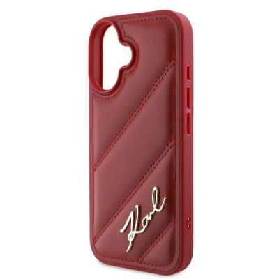 6. Karl Lagerfeld Diagonal Quilted Script Hülle für iPhone 16 – Rot