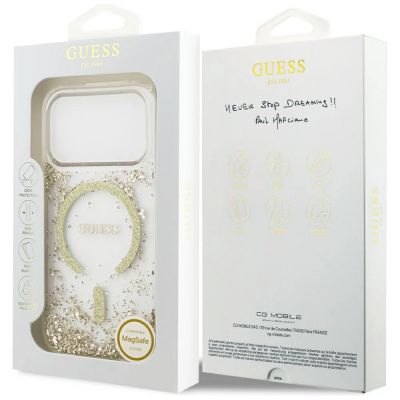 8. Guess Resin Bottom Glitter MagSafe Hülle für iPhone 17 Pro - Gold