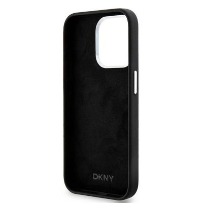 7. DKNY Flüssigsilikon-Hülle mit kleinem Metalllogo und MagSafe-Funktion für iPhone 15 Pro – Schwarz