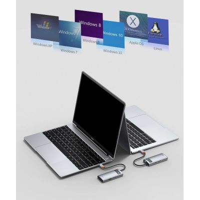 17. Baseus Metal Gleam 4in1 Multifunktions-HUB USB Typ C - USB Typ C Stromversorgung 100 W / HDMI 4K 30 Hz / 1x USB 3.2 Gen 1 / 1x USB 2.0 (CAHUB-CY0G)