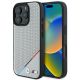 BMW M Perforated Tricolor Line MagSafe Hülle für iPhone 16 Pro – Grau