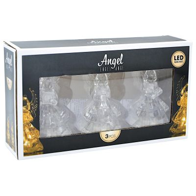 6. Dekorative Engel aus Acryl, 9 cm, mit LED-Beleuchtung, 3 Stück