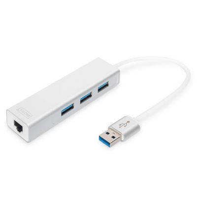 3. USB-3.0-SuperSpeed-Hub mit 3 Ports und Gigabit-LAN-Adapter, Aluminium