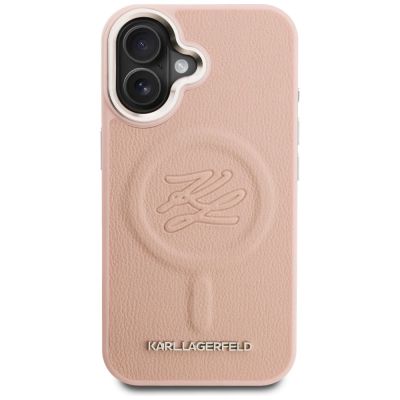 3. Karl Lagerfeld MagSafe iPhone 16 Hülle mit Initialen und Metalllogo – Pink