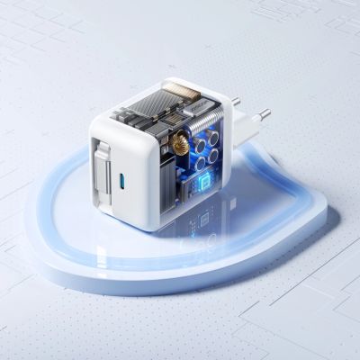 5. Joyroom JR-TCL06 67W GaN-Wandladegerät mit integriertem einziehbarem USB-C-Kabel - Weiß