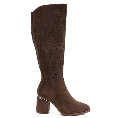 2. Braune Damen-Stiefeletten mit Lochmuster und hohem Absatz, S.Barski HY62-8122