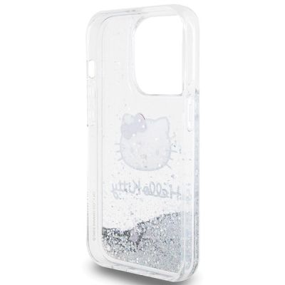 7. Hello Kitty Liquid Glitter Charms Kitty Head Hülle für iPhone 15 Pro – Silber