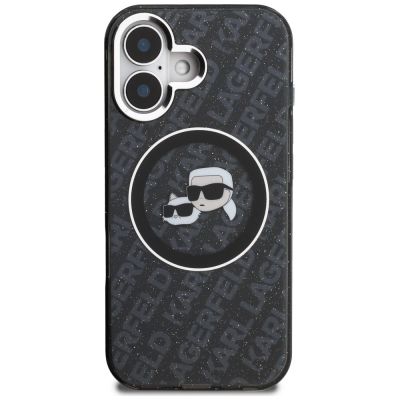 3. Karl Lagerfeld IML Glitter Karl & Choupette Heads Logo MagSafe Hülle für iPhone 16 - Schwarz