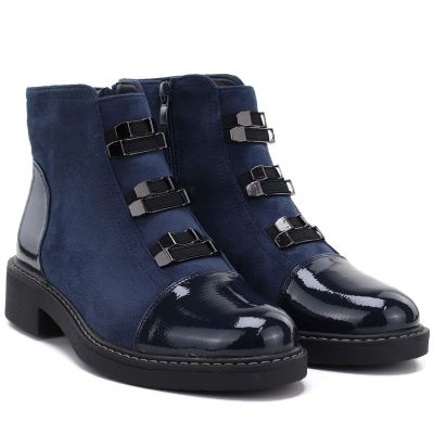 4. Damen-Stiefeletten aus gefüttertem Wildleder, blau, M.Daszyński SA252-4