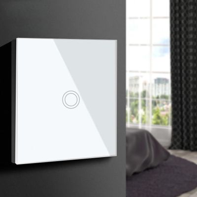 6. MACLEAN Touch-Lichtschalter, einzeln, Glas, weiß, mit rundem Knopf, Abmessungen 86 x 86 mm, MCE702W