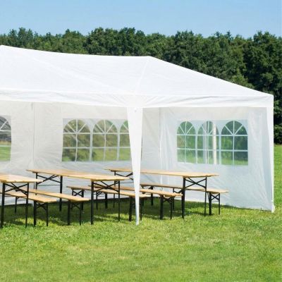 19. Gartenpavillon Cateringzelt PE 6x3M + 6 Wände weiß