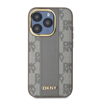 2. DKNY Leather Checkered Mono Pattern MagSafe-Hülle für iPhone 15 Pro Max – Beige