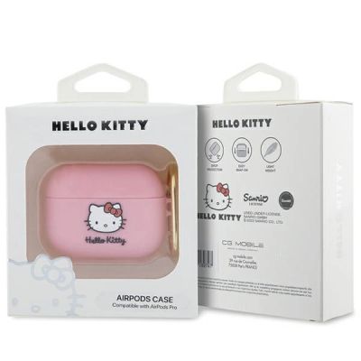 3. Hello Kitty Silikon 3D Kitty Head Hülle für AirPods Pro – Rosa
