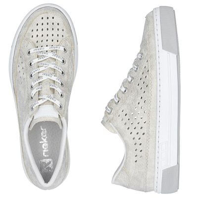 3. Bequeme, weiche, beige Damenschuhe mit Lochmuster Rieker L8849-60