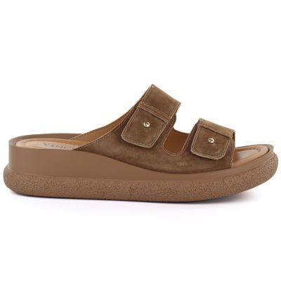 2. Damen-Keilsandalen aus braunem Leder, Modell Vinceza 66916