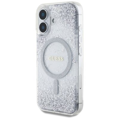2. Guess HC Resin Bottom Glitter MagSafe iPhone 16 Hülle - Silber