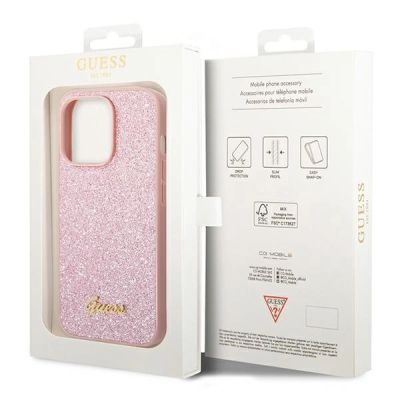 8. Guess Glitter Script Case für iPhone 14 Pro Max - Rosa