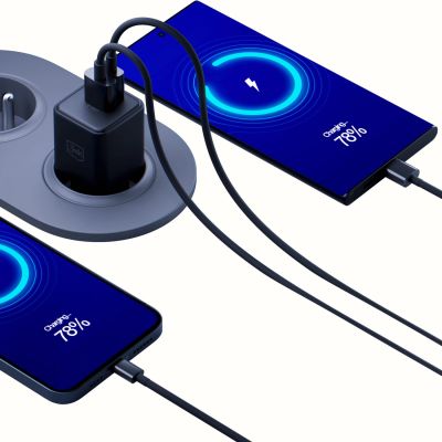 2. 3mk Hyper GaN Ladegerät 20W QC4+ PD PPS USB-C USB-A Wandladegerät - Schwarz
