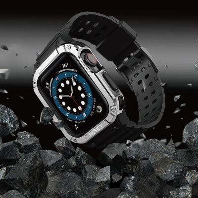 6. Protect Strap Band für Apple Watch 38/40/41mm Panzergehäuse Armband - Schwarz, Silber
