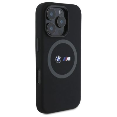 4. BMW M Silikonhülle mit bedrucktem Ring und MagSafe-Funktion für iPhone 16 Pro Max – Schwarz