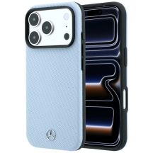 Mercedes Leder-Halbhülle in Holzoptik mit MagSafe-Funktion für iPhone 17 Pro / 18 Pro – Blau
