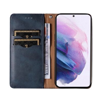 12. Magnetband Hülle Hülle für Samsung Galaxy S22+ (S22 Plus) Tasche Geldbörse + Mini Lanyard Anhänger Blau