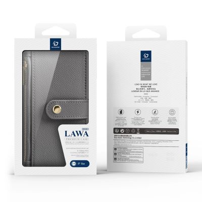3. Dux Ducis Lawa Lederhülle für iPhone 16e / 17e mit abnehmbarer magnetischer Brieftasche – Grau
