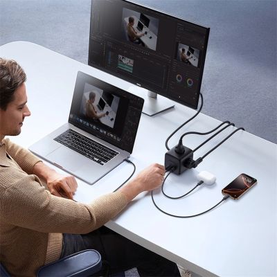 6. Baseus EnerFill FA11 67W Steckdosenleiste, USB-A + USB-C Würfel + 3 x EU-Steckdose 1,5m - Schwarz