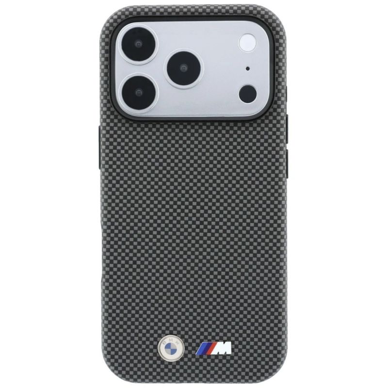 3. BMW M Quadrille Kevlar Metall Logo MagSafe Hülle für iPhone 17 Pro Max / 18 Pro Max - Grau