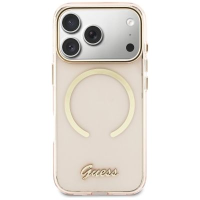 3. Guess IML Script Metal MagSafe Hülle für iPhone 17 Pro – Pink