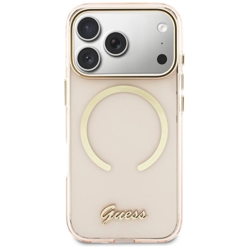 3. Guess IML Script Metal MagSafe Hülle für iPhone 17 Pro – Pink