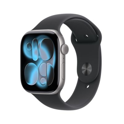 Apple Watch Series 11 GPS 46 mm Gehäuse aus Space Grau Aluminium mit schwarzem Sportarmband - M/L