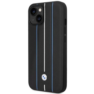 2. Hülle BMW BMHCP14S22RVSK iPhone 14 6,1" schwarz/schwarz Hardcase Leder Stamp Blue Lines