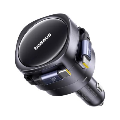 3. Baseus Enjoyment Max 60W Autoladegerät mit zwei einziehbaren USB-C-Kabeln – Schwarz