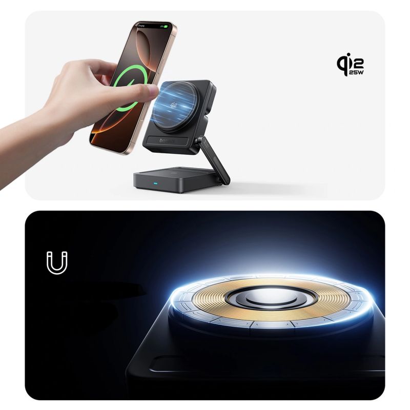 13. Baseus PicoGo AF21 3-in-1 Qi2.2 35W Kabelloses Ladegerät mit 1m USB-C-Kabel – Schwarz