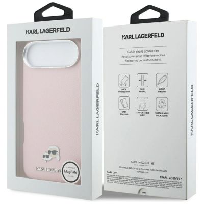 8. Karl Lagerfeld Karl & Choupette Head Pins Saffiano MagSafe iPhone Air Hülle - Pink