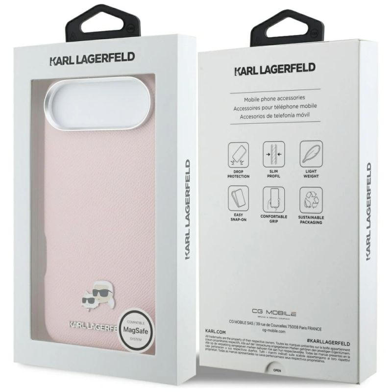 8. Karl Lagerfeld Karl & Choupette Head Pins Saffiano MagSafe iPhone Air Hülle - Pink