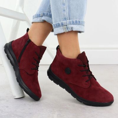 10. Damen-Ankle-Boots aus Wildleder in Burgunderrot, Modell Rieker Z0022-35