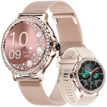 VELTORI VT320-1 Damen-Smartwatch, Goldarmband + rosa Silikonarmband