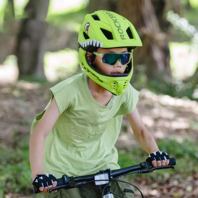 4. Rockbros TT-32003 Shark Kinderfahrradhelm mit abnehmbarem Kinnschutz, Größe S (48-52) – Grün