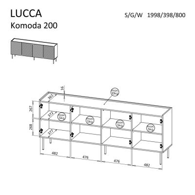 4. 4D LUCCA Kommode 200x40x80 weiß