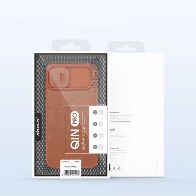 5. Nillkin Qin Leder Pro Hülle iPhone 14 Plus Kamera Cover Holster Cover Flip Case Schwarz