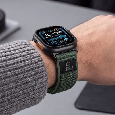 7. Tech-Protect Nylon Elite Armband für Apple Watch 44 / 45 / 46 / 49 mm – grün-orange