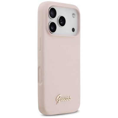 4. Guess Silicone Script Metal Logo MagSafe Case für iPhone 17 Pro - Pink